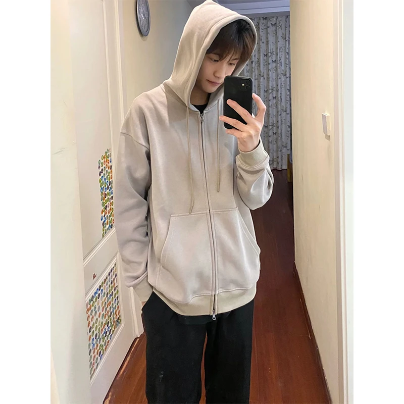 

Heavyweight Zipper Hoodie Spring Autumn Sle Men's Hard And Stiff Hooded Sweatirt Cleanfit Open Cardigan Jaet Casual Trendy