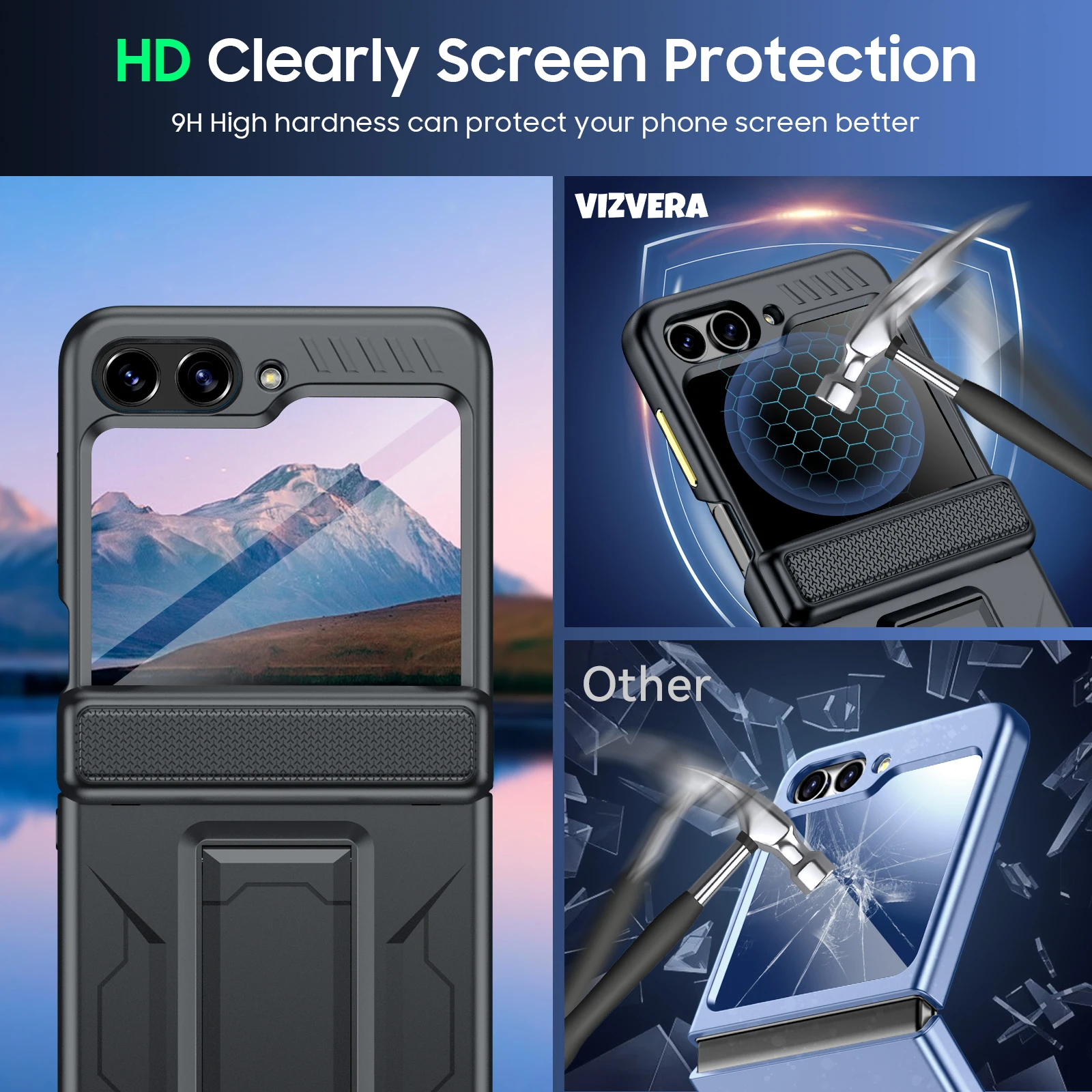 Luxury Armor Phone Case with Hinged Stand, Full Coverage, HD Screen Protector for Samsung Galaxy Z Flip 5, Phone Accessories