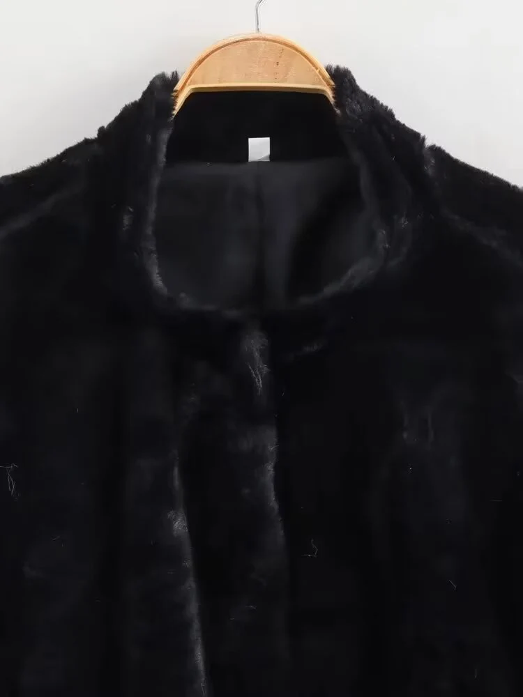 European style new women's fashionable and versatile elegant simple solid color faux fur bomber jacket