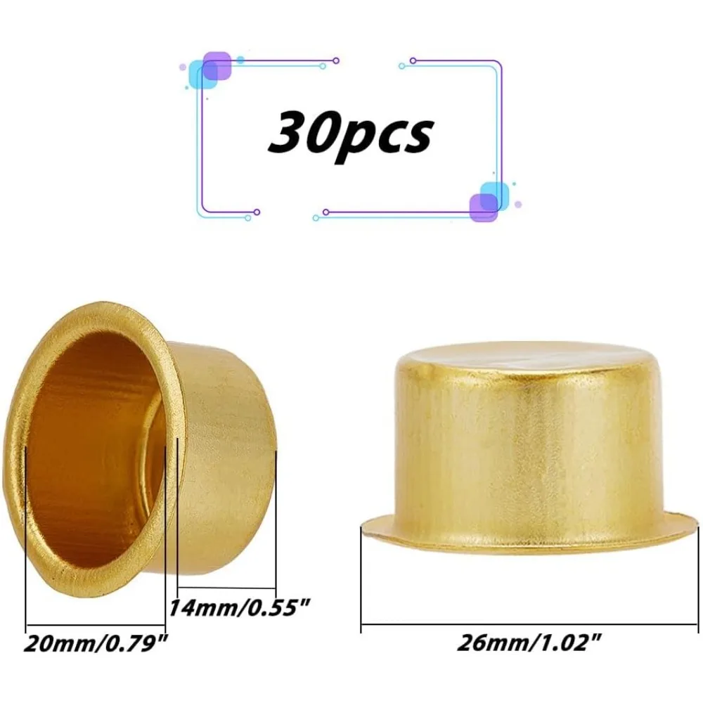 30pcs Gold Tea Light Tins Cups Metal Candle Cups Candlestick Holder Cup Aluminum Metal Candle Inserts for Christmas Wedding