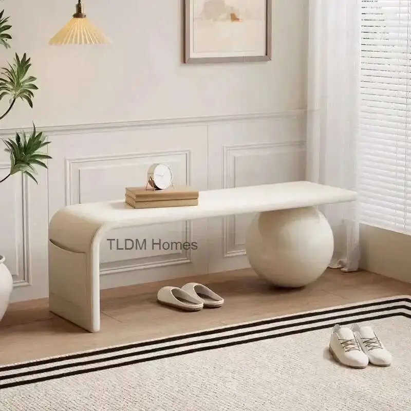 

Nordic Light Luxury Stool for Home Entrance Integrated with Side Pockets High-end Cat Paw Leather Ottoman for Clothing Store t