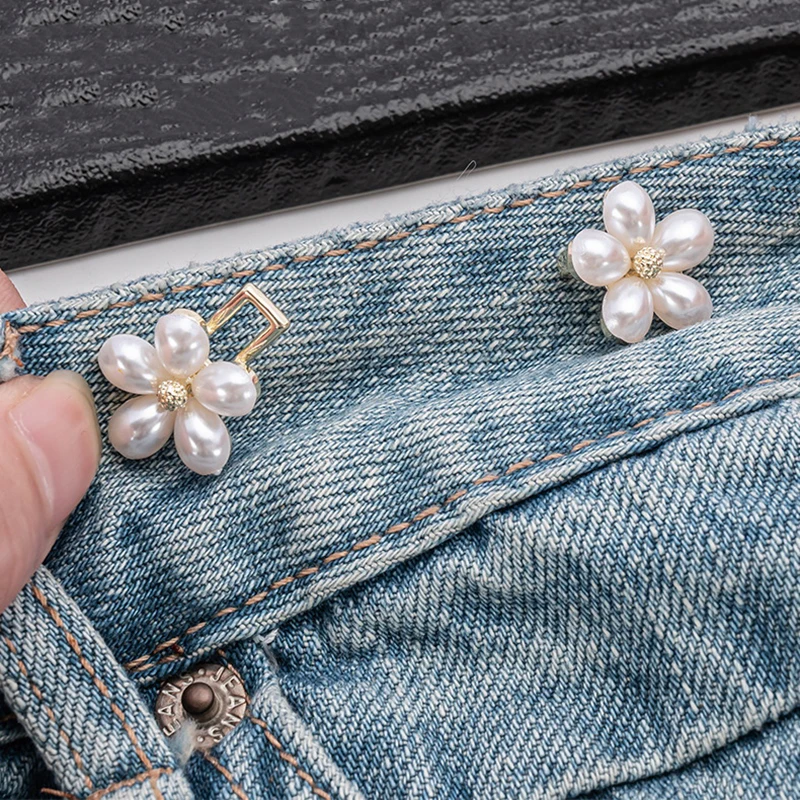 1 par de cintura de metal em forma de flor ajustável apertar decoração simples casal fivelas calça tamanho mudar de grande a pequeno