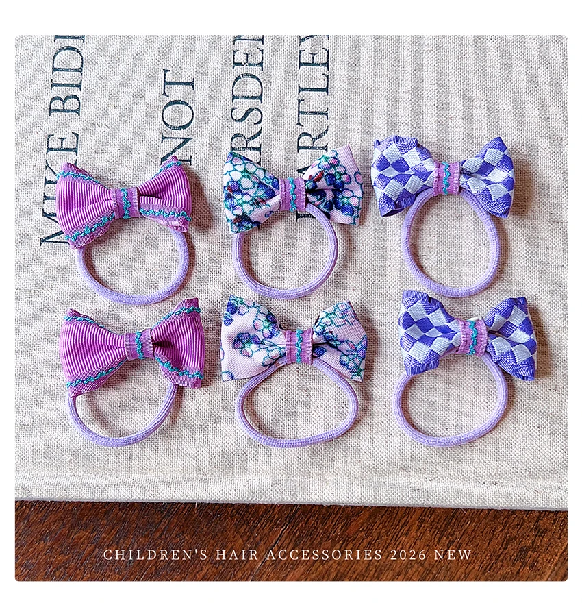 10 Stück Süße Kinder-Haarschleifen aus Stoff mit Blumen- und Karomuster, Mini-Elastische Haarbänder mit Pompon, Herzperlen, Haaraccessoires für Mädchen und Kleinkinder – Detail 6