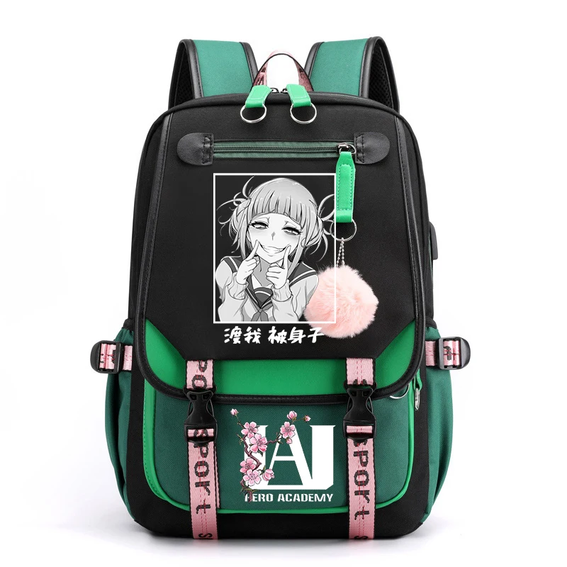 Dos desenhos animados Himiko Toga Mochila para meninos e meninas, My Hero Academia Anime Bookbag, mochila rosa, Boku No Hero, Travel Laptop Rucksack