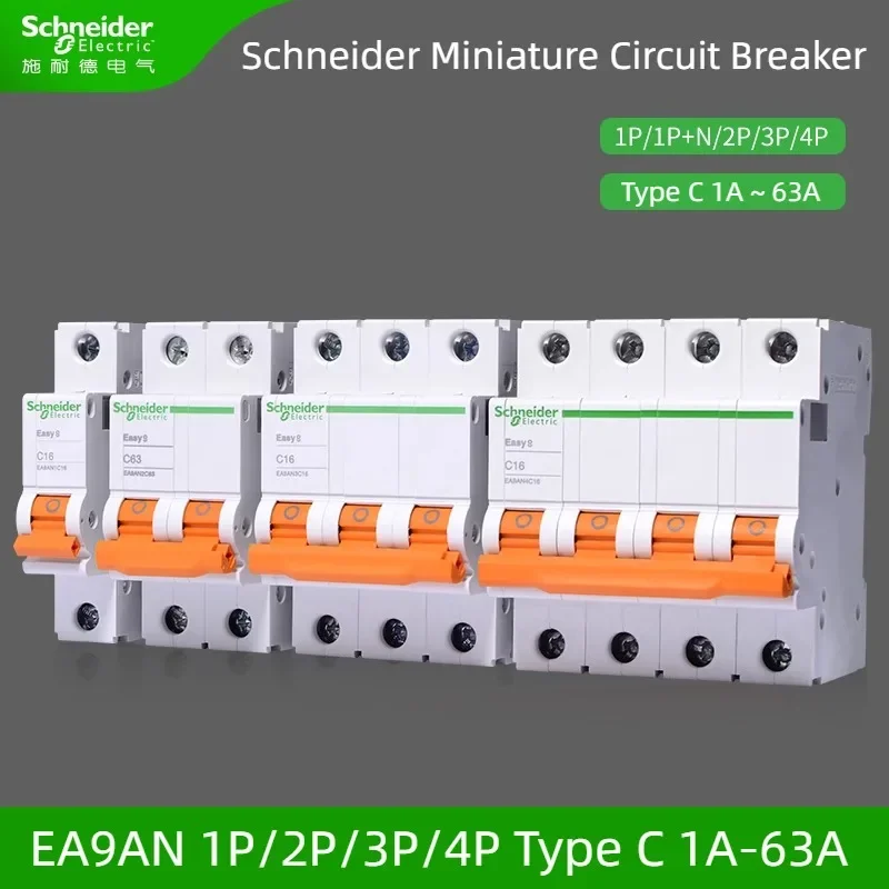 Schneider Electric Easy9 Air Switch Type-C 1P/2P/3P/4P Household Small Circuit Breaker 6A ~ 63A Micro-Break EA9AN