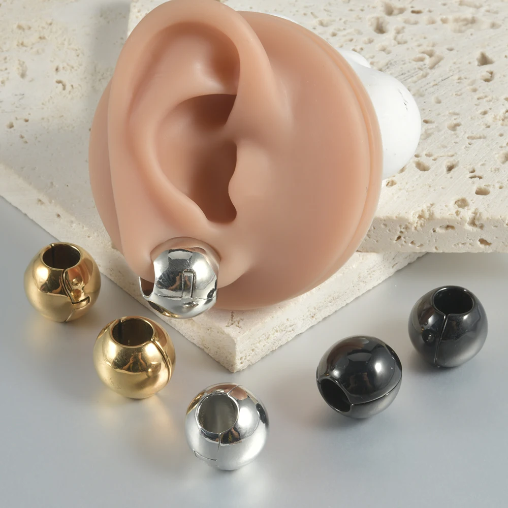 1PC Stainless Steel Ear Weights Round Ball Hoop Earrings Piercings Hollow Heavy Ear Weight Earlobe Expanders Stretchers Jewelry