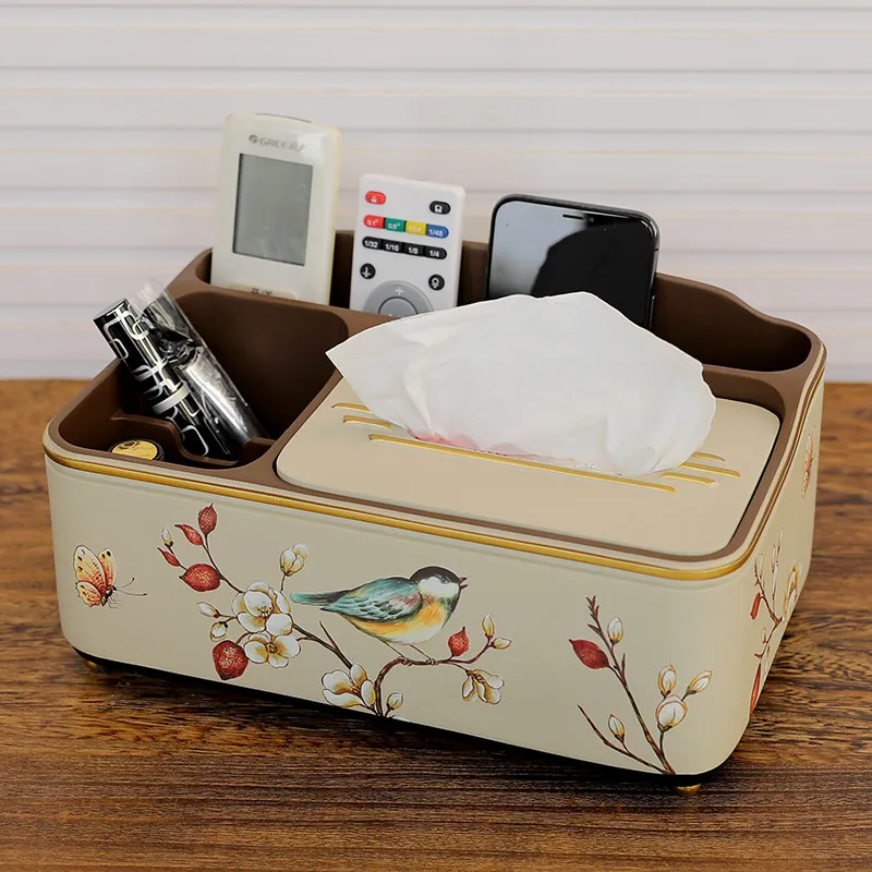 Resin Kitchen Napkin Box,Tissue Rack Holder,Decoration Storage,Remote Control to Store,Multi-function Paper Drawer,Ldyllic Style