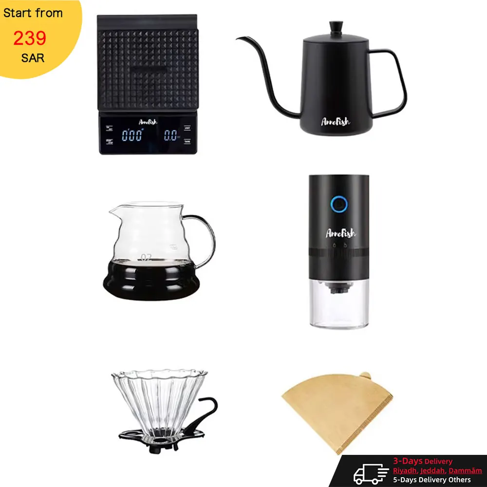 AnneFish Electric 6-Pcs Drip Coffee Maker Set Coffee Maker USB Coffee Grinder Scale Coffee Kits Outdoor Coffeeware