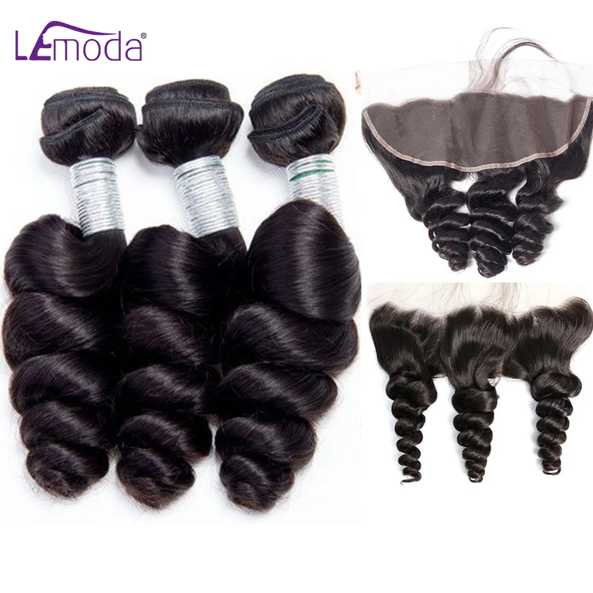 13X6 Lace Frontal Closure With Loose Wave Human Hair Bundles Brazilian Hair Weave Bundles With 13x4 Closure Remy Hair Extensions