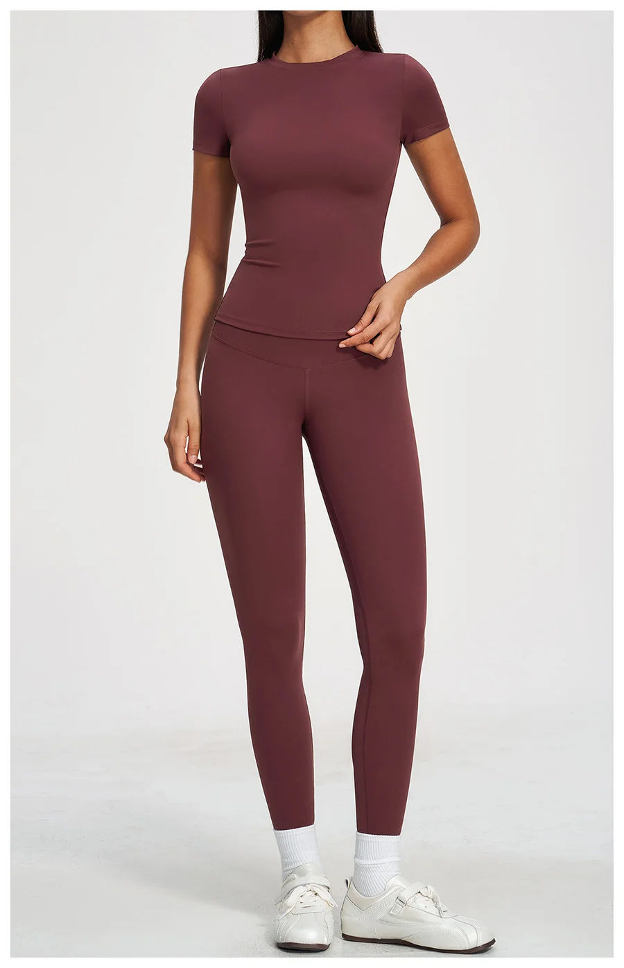 Yoga-Set 2-teilig Sportbekleidung Fitnesskleidung Yoga-Anzüge Damen Fitness-Set Trainingsanzüge Sport Langarm Crop Top Gym High Waist Leggings – Detail 13