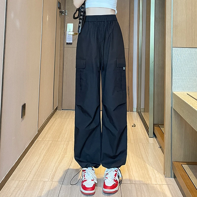 Mode Frauen Jogger Hosen Casual Weibliche Chic Gerade Cargo Hosen Elastische Hohe Taille Streetwear Dünne Hosen Sommer Dünne – Detail 6