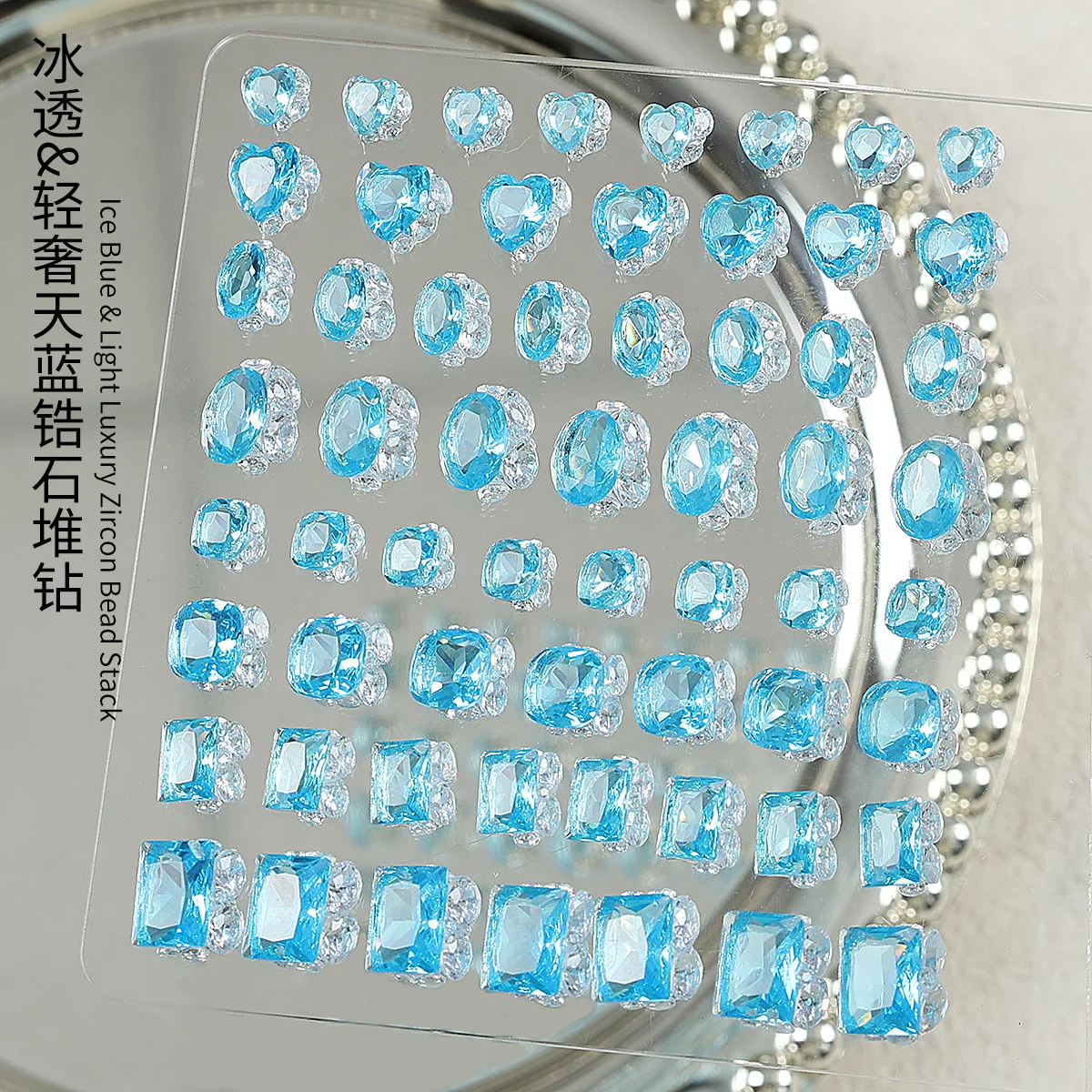 5 pièces de luxe étincelle Zircon glace clair ciel bleu Pile diamants amour Rect ovale ongles strass décorations manucure breloques brillantes