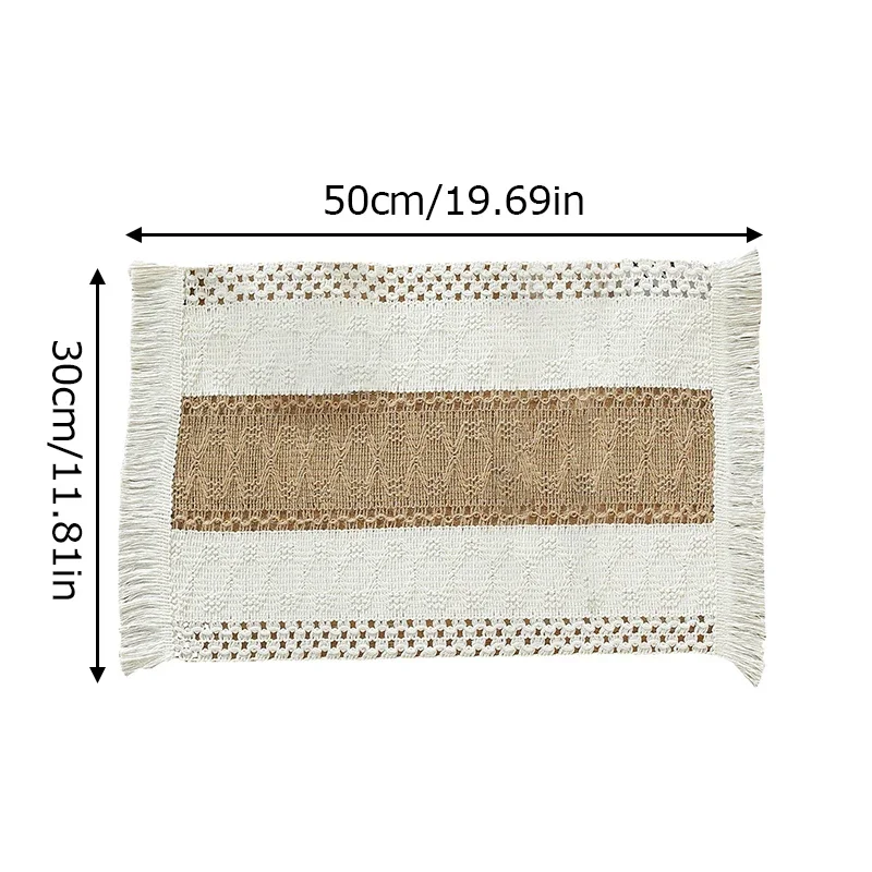 Bohemian Cotton Linen Macrame Table Mat Tassels Colorblocking Weave Placemats Table Coaster for Wedding Dining Party Home Decor