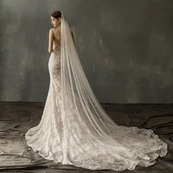 230CM One-Layer Soft Tulle Pearl Beaded Bridal Veil with Comb Chapel Veils Marriage Wedding Accessories