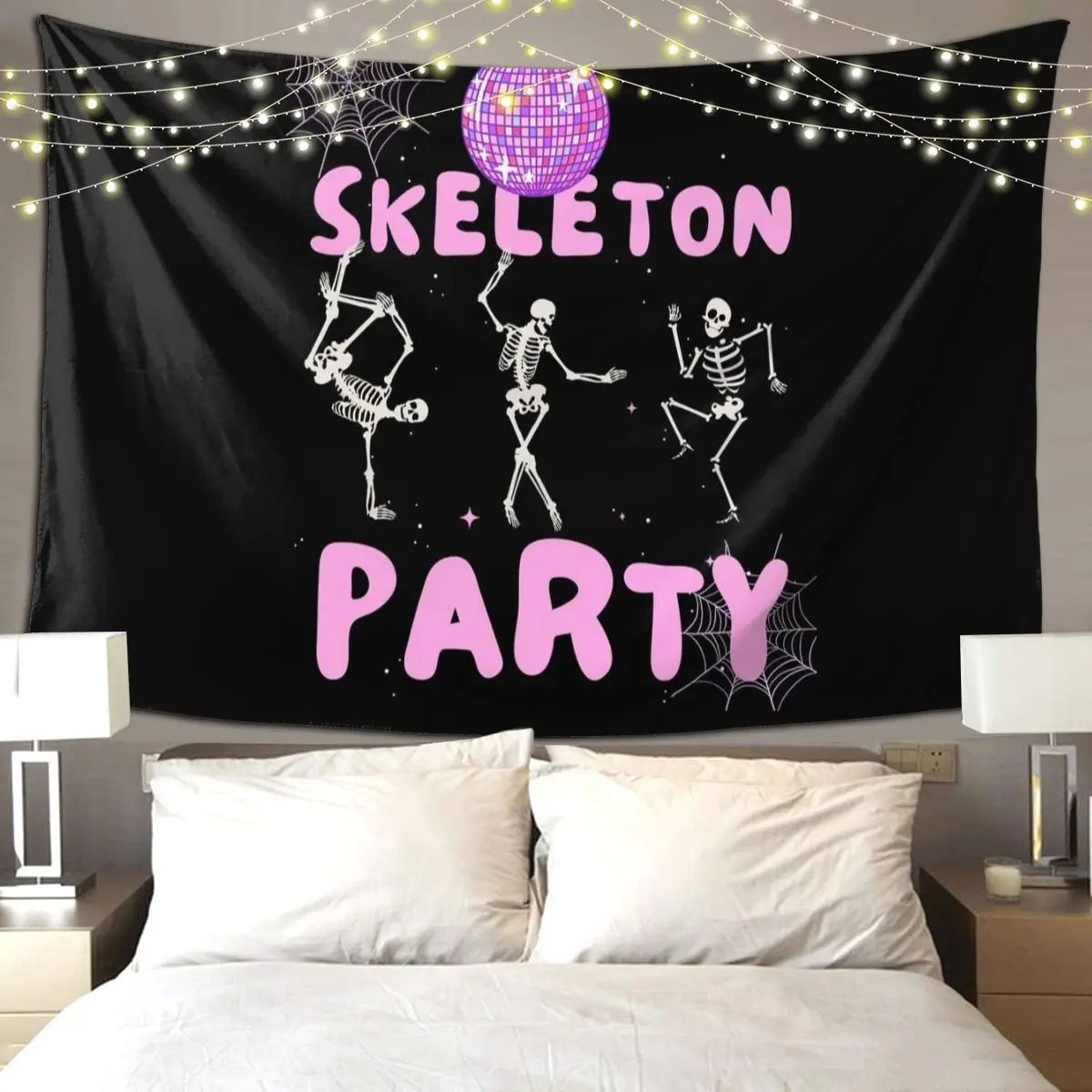 Preppy Skeleton Party Retro Tapestry Hippie Wall Hanging Aesthetic Home Decoration Tapestries for Living Room Bedroom Dorm Room