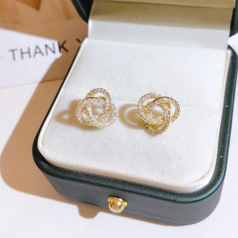 18k Gold Real Gold Woman Stud Earrings Unusual Earings Trend Piercing Small Crystal Vintage Ear Cuffs for Party Women\'s Jewelry