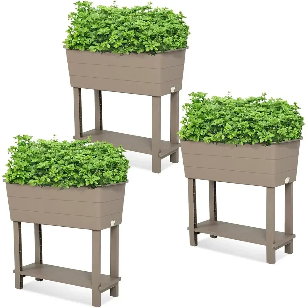 Set of 3 Large 30 x 14 x 29 Raised Garden Planters with Legs, Storage Shelf, Drainage and Water Level Indicator for Outdoor Vege