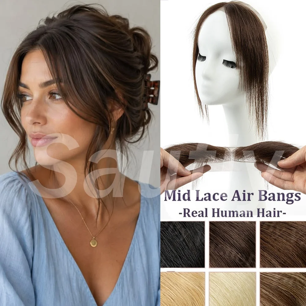 Middle Part Forehead Hairline Bangs Hair Extensions Frontal Lace Forehead Hairline Pieces Straight Natural Black Brown Blonde Seamless French Bangs Hairpieces