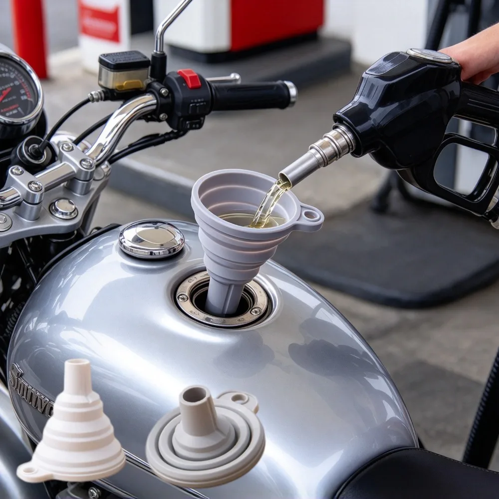 **Multi Functional Foldable Silicone Funnel Portable Collapsible Oil Filling Tools for Car Motorcycle Fuel Gas Refill**