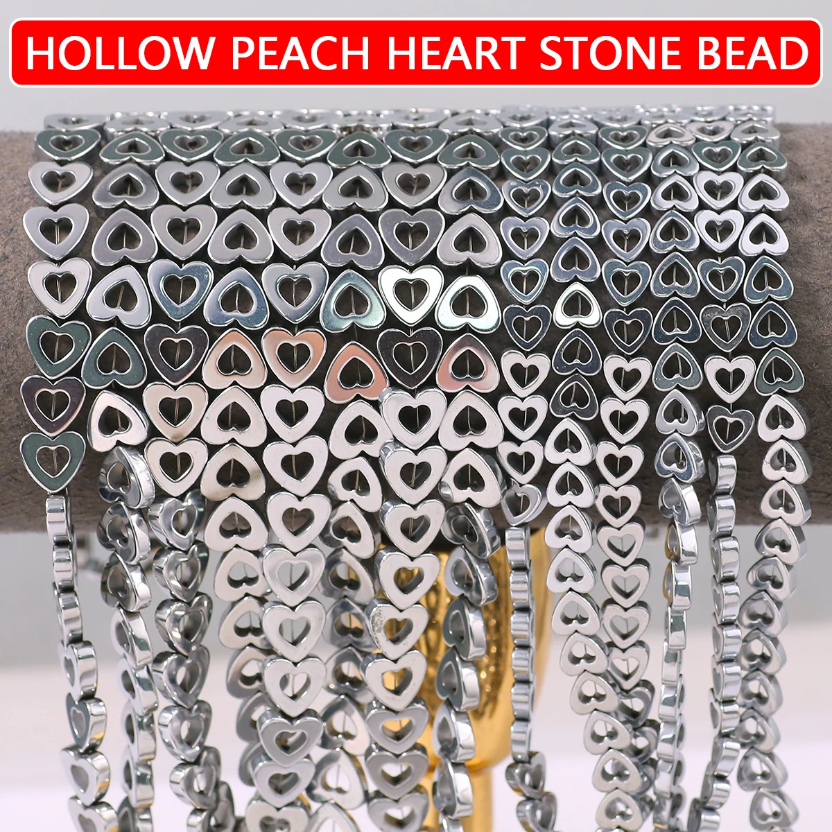 6/8mm 45/60pcs Hematite Plated White K Hollow Heart Loose Spacer Beads For Bracelet Necklace DIY Jewelry Making Accessories