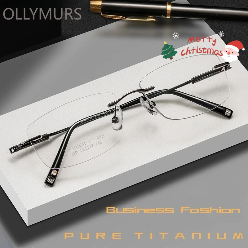 OLLYMURS, gafas de acetato flexibles Retro a la moda, gafas graduadas ópticas de titanio puro ultraligeras sin montura, montura para hombres Z10WK