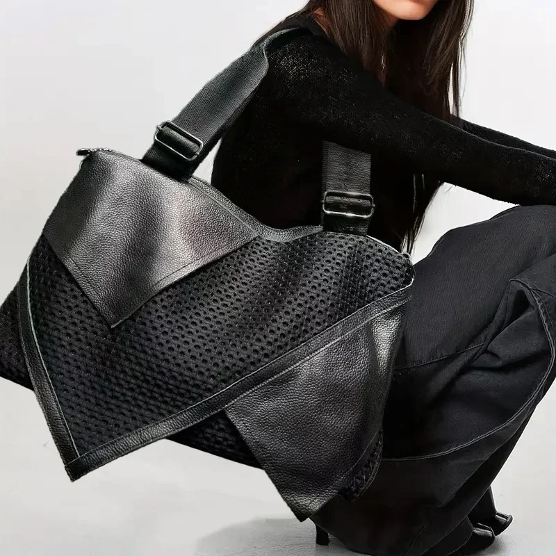 

Женская модная и персонализированная сумка-тоут с сетчатыми панелями большой вместимости, стиль Y2K, сумка через плечо на одно плечо
