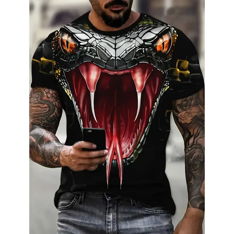 Fashion Snake 3D Printed T Shirt For Men Funny Animal Pattern Oversized T-shirt Summer Hip Hop Trend Clothing Casual O-neck Tops