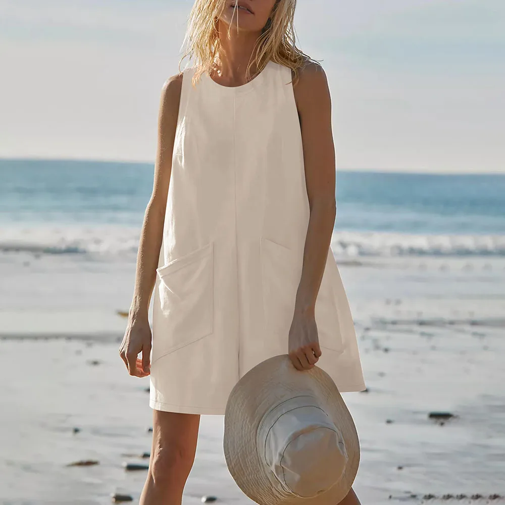 Zomer Mouwloze Katoenen Stukken Rompertjes Voor Vrouwen Nieuwkomers 2025, Mode Mouwloze Jumpsuits Kleding Speelpakje Casual