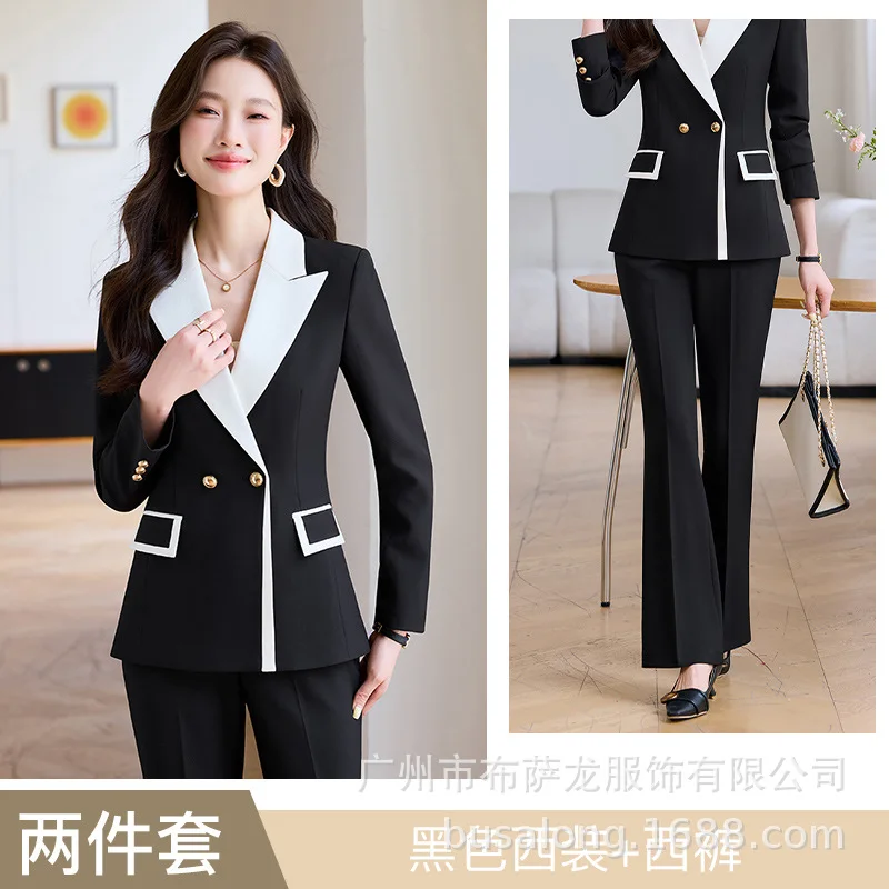 Terno feminino jacket2025new outono high-end elegante bloco de cores commuter formal terno de negócios