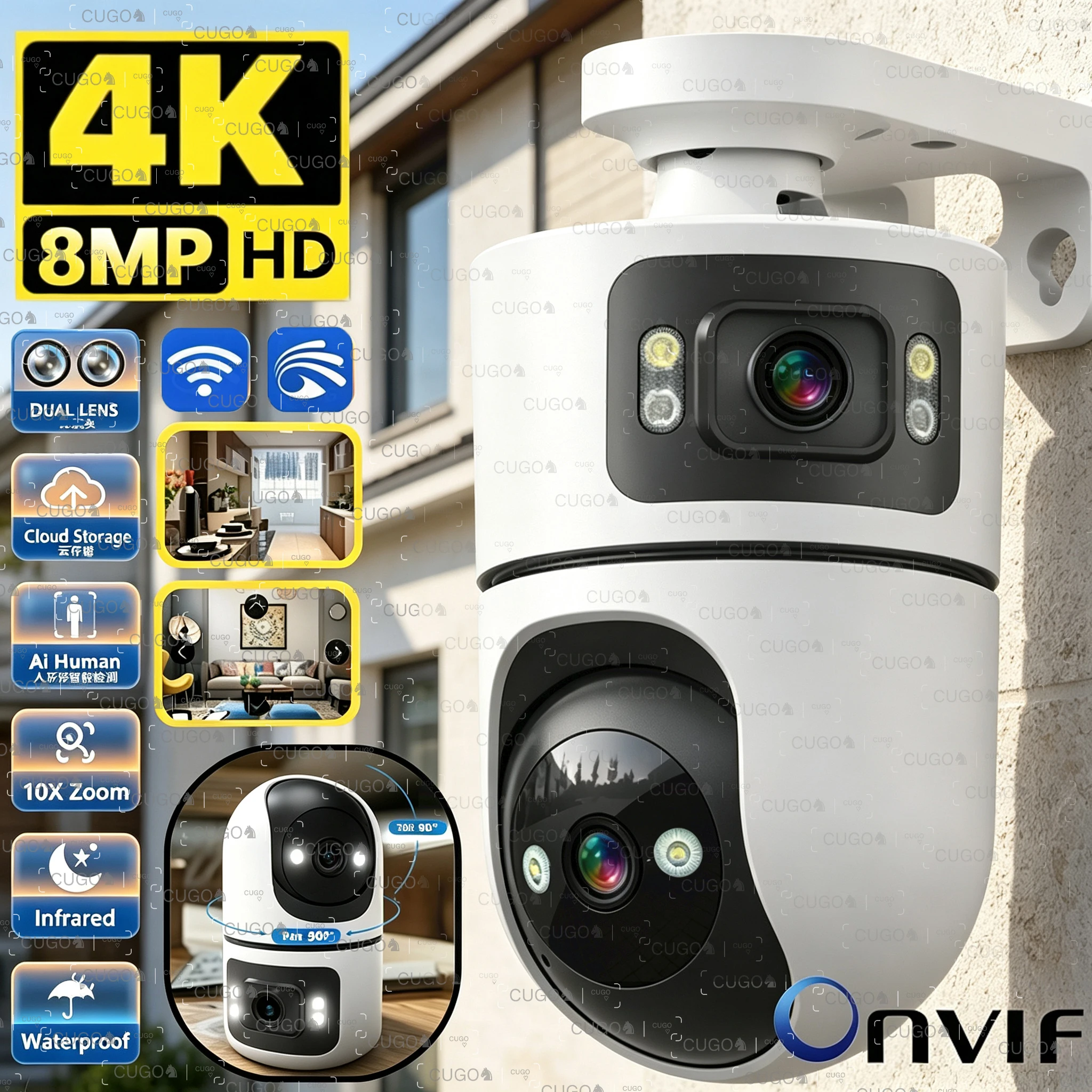 Smart Home Battery Camera Ezviz - 4K 8MP WiFi Surveillance Camera Dual