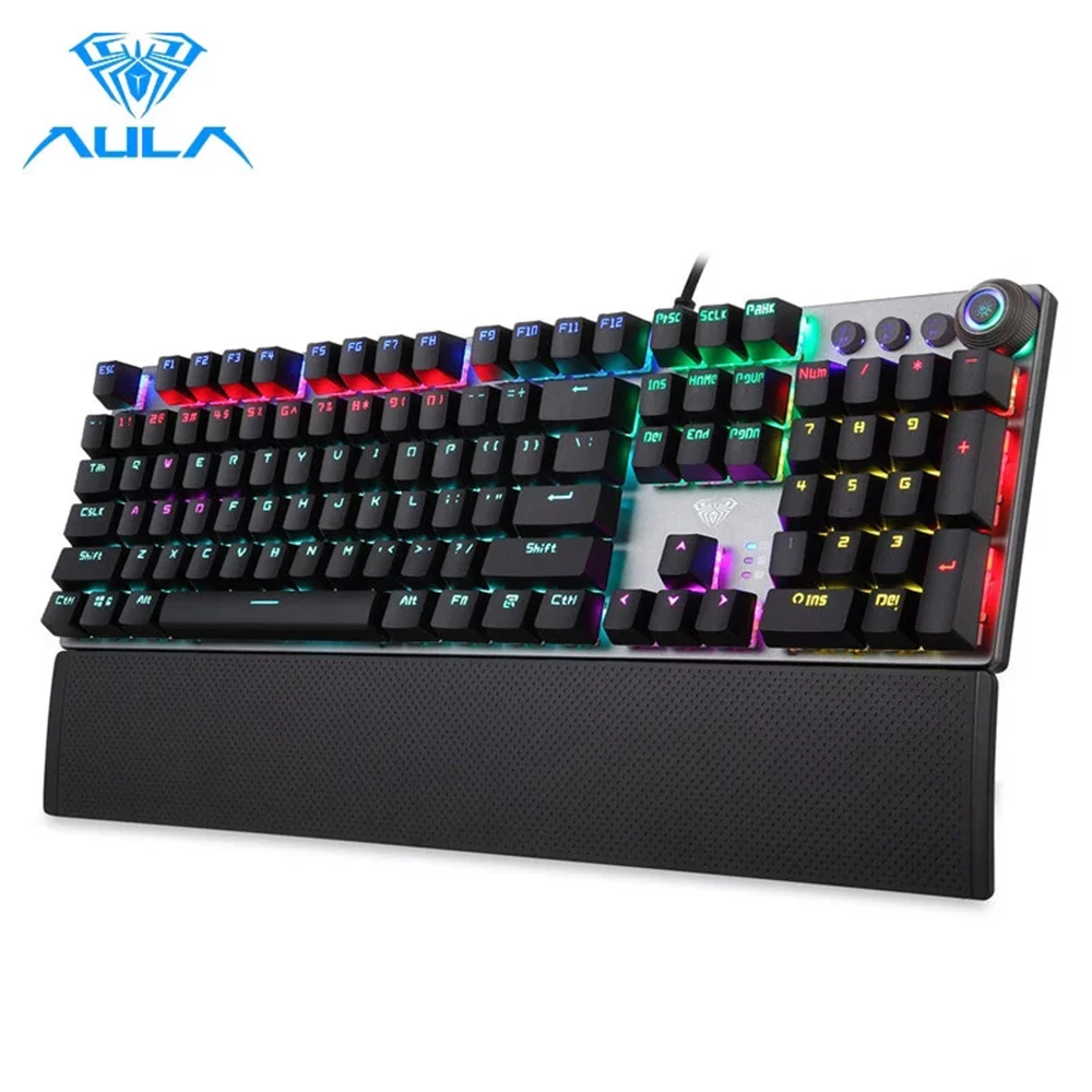 AULA Mechanical Keyboard 104 keys Blue Brown Black Switch Gaming Keyboards for Tablet Desktop Russian Hebrew Spanish Korean