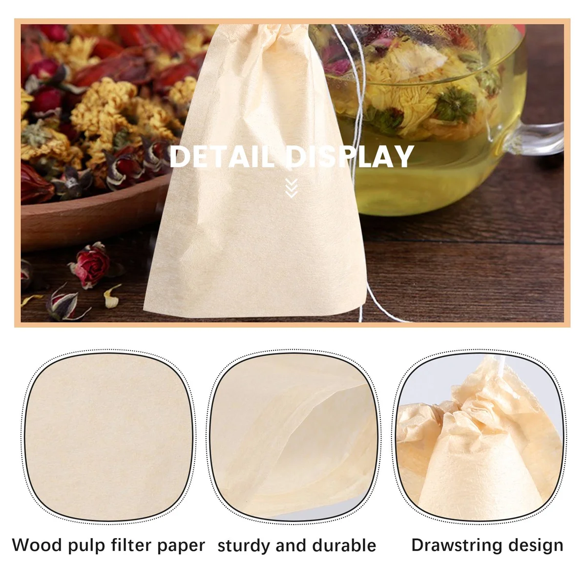 HLES 600 Pack Tea Filter Bags,Disposable Paper Tea Bag with Drawstring for Loose Leaf Tea,Coffee(Natural Color,2.75X1.97 In)