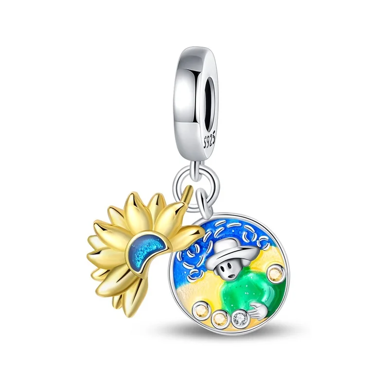 New Original 925 Sterling Silver Sunflowers Under The Starry Sky Charms Pendant For Women Exquisite DIY Party Jewelry Gifts