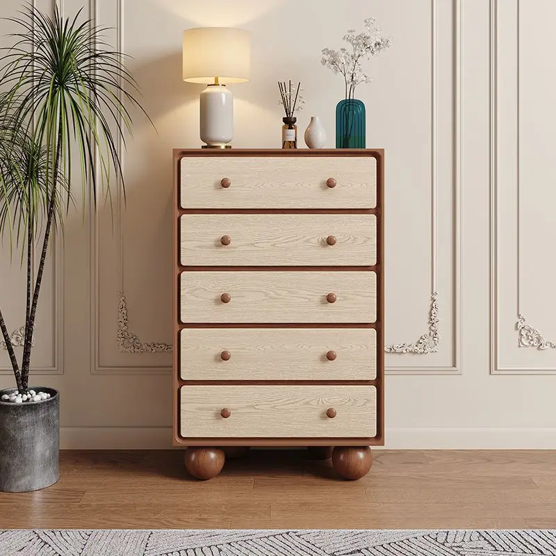 

Medieval solid wood chest of drawers, bedroom storage storage cabinet, living room wall stand cabinet, Nordic retro bucket cabin