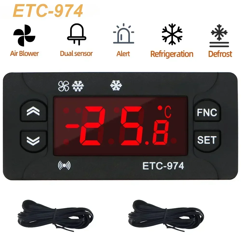Thermostat Temperature Controller ETC-974 Humidity Control Thermometer Hygrometer Refrigeration Alarm 220 V NTC Sensor