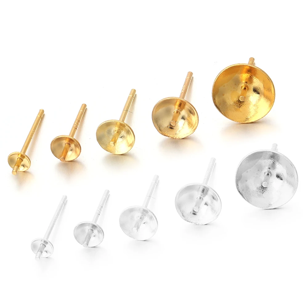 10pcs S925 Sterling Silver Ear Studs Base Trays Bowl Earrings Base Settings Diamond For Jewelry Making DIY Earrings Accessories #4