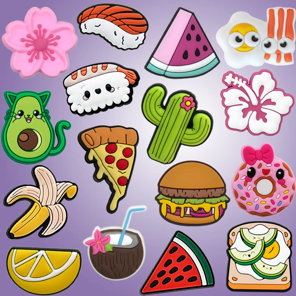 1/16PCS Hamburger Charms for Shoe Accessories,Watermelon Lemon Shoe Charms,Pizza Luncheon Meat Sandal Decoration