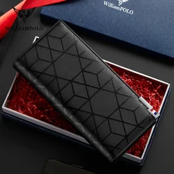 WILLIAMPOLO New Designer Men Wallet High Quality RFID Blocking Bill Card Holder Large Capacity Long Purse Wallet For Men Gift