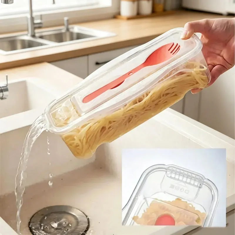 1300ML Microwave Noodle Cooker Food Cooking Box with Strainer with Salad Spoon Steamer Spaghetti Pot Kitchen Accessories