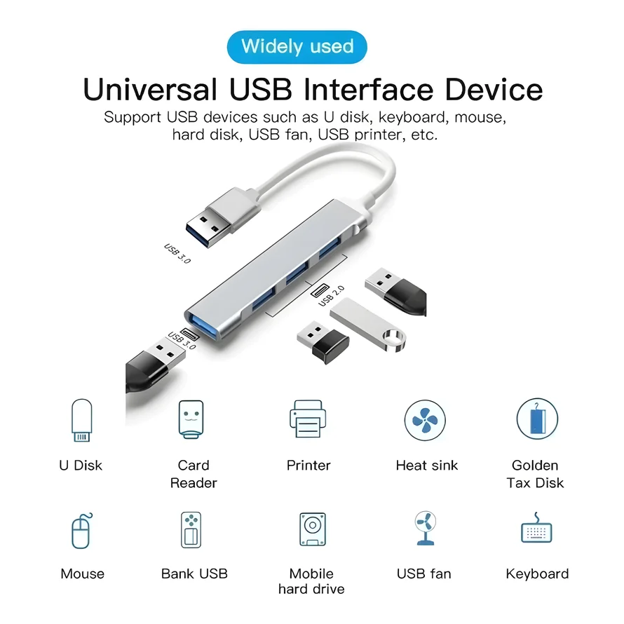 USB 3.0 Hub 4 Port USB Extension Hub High Speed Type-c Splitter 5Gbps For PC Laptops Accessories Multiport HUB USB 3.0 2.0 Port