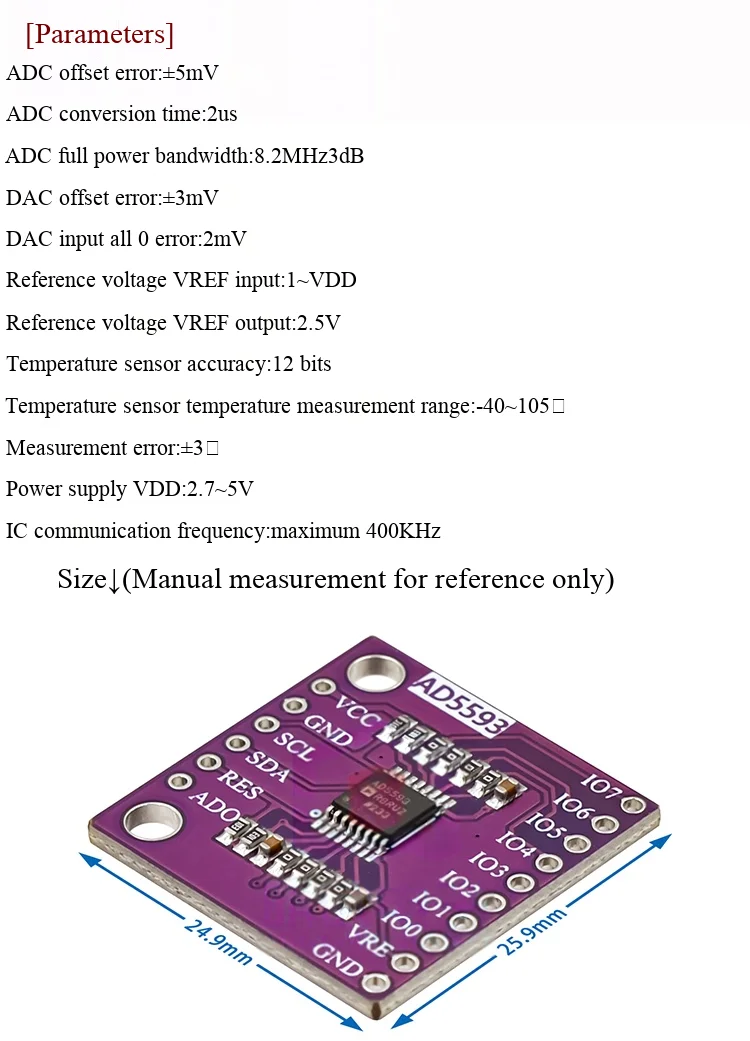 Das AD5593-Konvertermodul ADC/DAC kann mit einem 12-Bit-Analog-Digital-Wandler und 8 Kanälen konfiguriert werden. – Detail 3