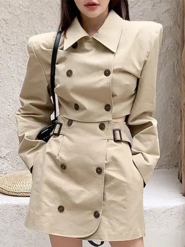 

Комплект пальто i Color Dr Women Design Sense Briti Sle, двухрядные пуговицы, топ с высокой талией, юбка трапециевидной формы, осень