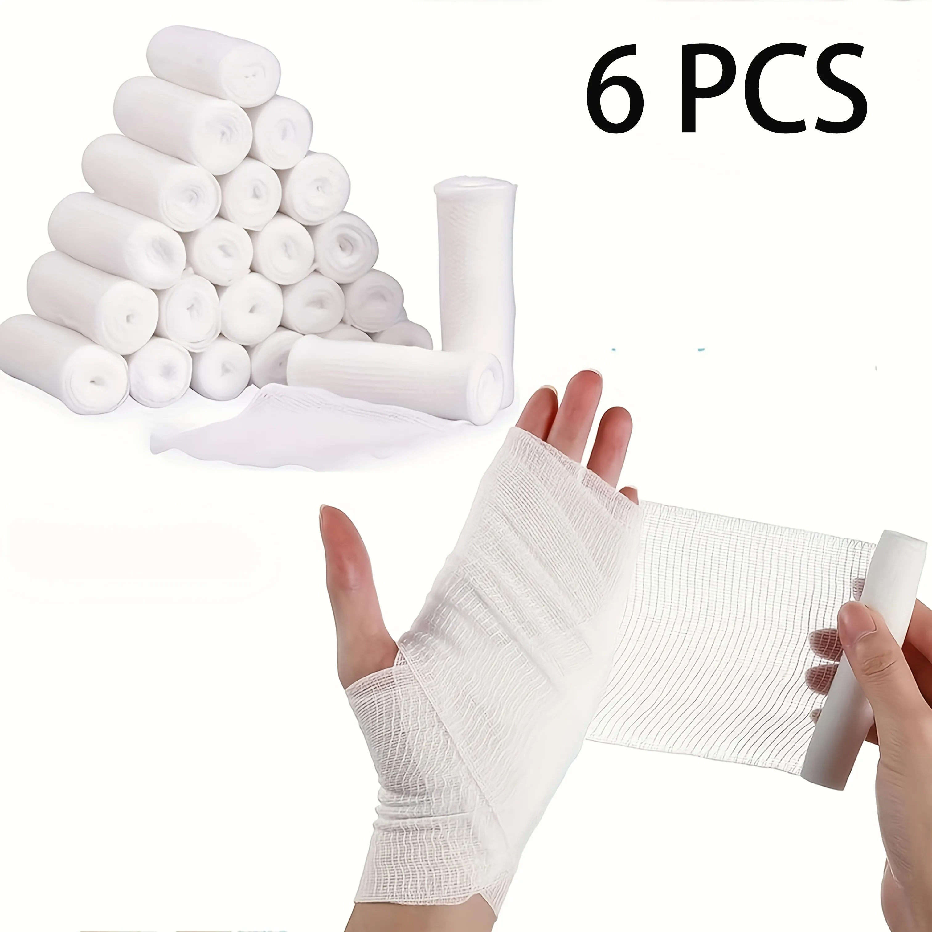 6 Rolls Elastic Gauze Bandages, Breathable and Retractable White Care Package, Used for Finger, Wrist, Leg Support Sports Care
