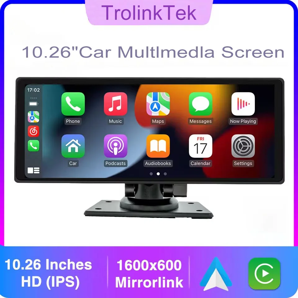 

10,26-дюймовый автомобильный радиоприемник с беспроводным CarPlay, мультимедийный видеоплеер, портативный универсальный сенсорный экран с HD-камерой заднего вида