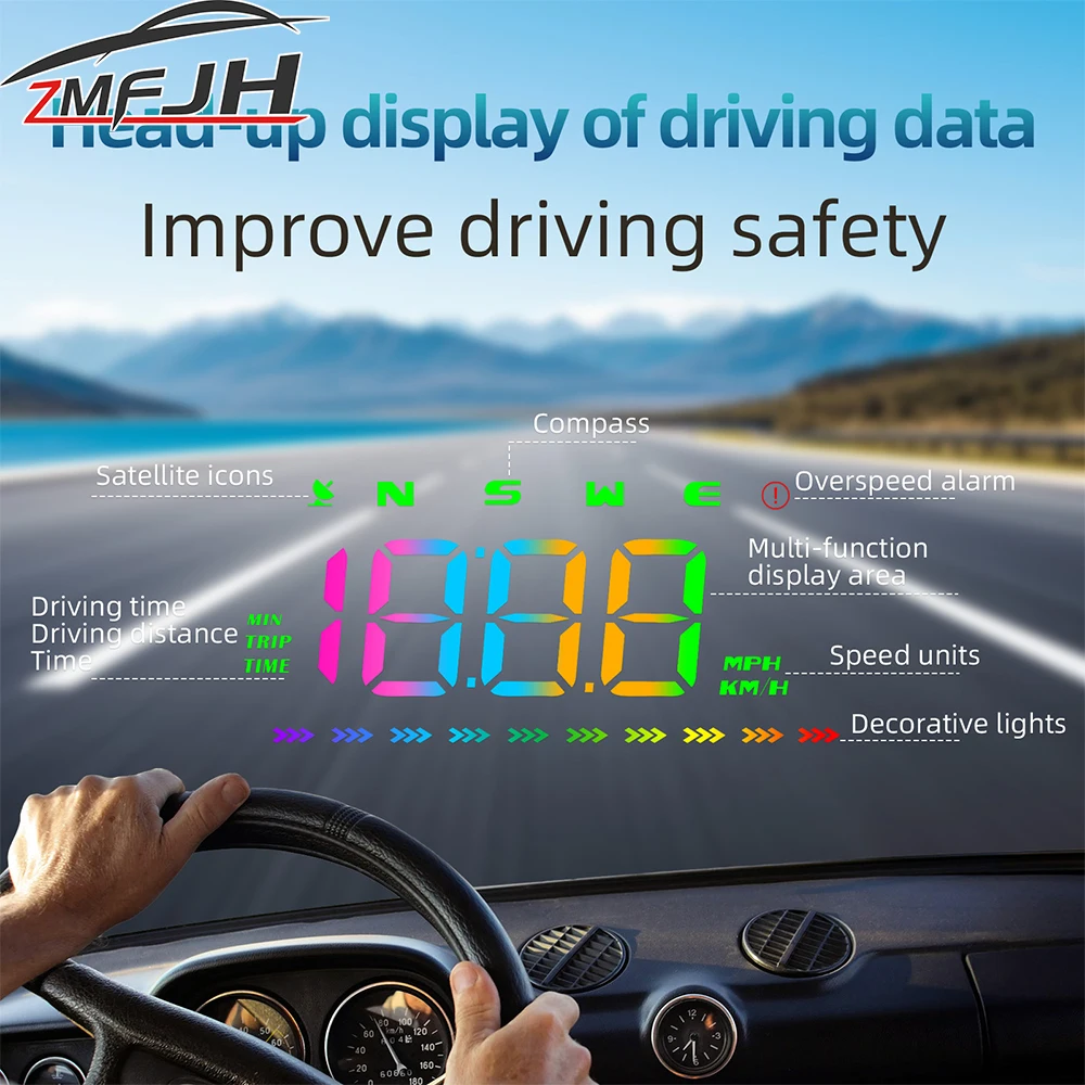 

Car GPS Head Up Display MPH KMH Speedometer With Overspeed Alarm Fatigue Driving Alarm Windshield Projector On-board Computer