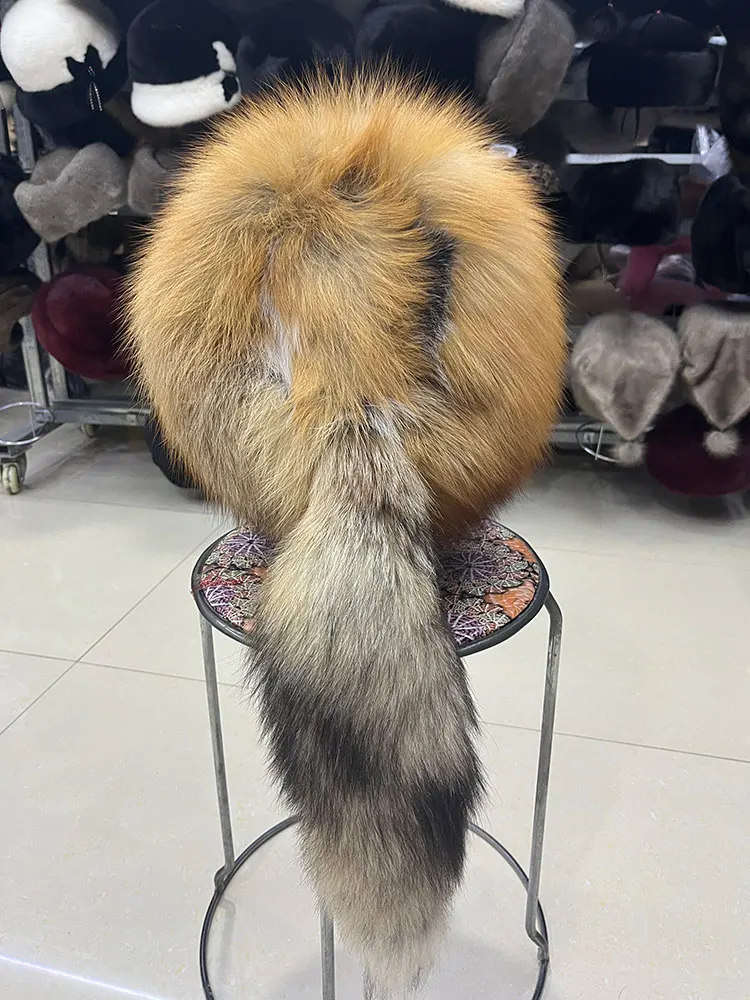 Women Fox Fur Trapper Hat Winter Natural Fur Hat with Tail Women main image 2