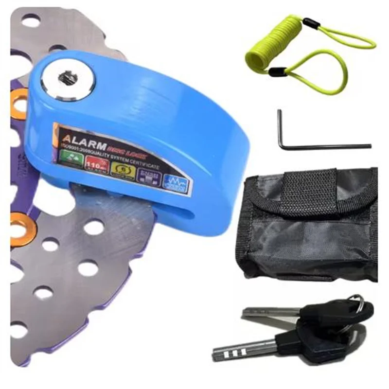 Motorcycle Bicycle Lock Alarm Safety Protection Padlock Disc Aluminum Alloy Anti-Theft Reminder Rope+Lock Bracket Waterproof