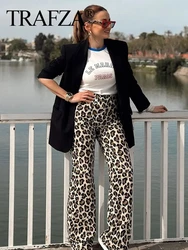 TRAFZA Leopard Print Pant For Women Fashion Vintage High Waist Slim Trousers Female Streetwear Woman Casual Straight Pant