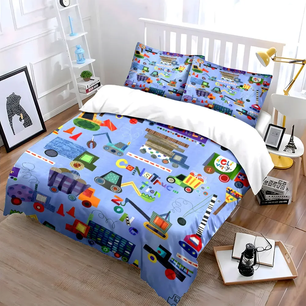 Construction Vehicles Kids Decor Set Soft Comfortable Duvet Cover Bedding Set Included 1*Duvet Cover & 2*Pillowcases, gift