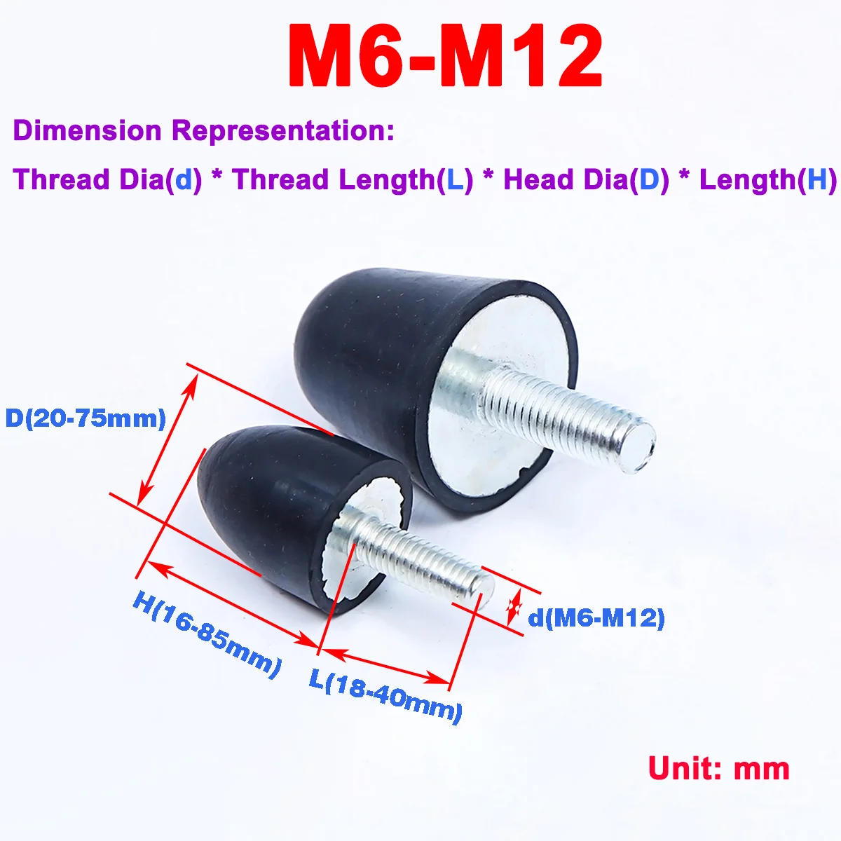 Conical Anti Vibration Screw / Pointed Rubber Shock Absorber  M6M8M10M12